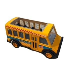 Vintage School Bus Metal Kids Toy Yellow